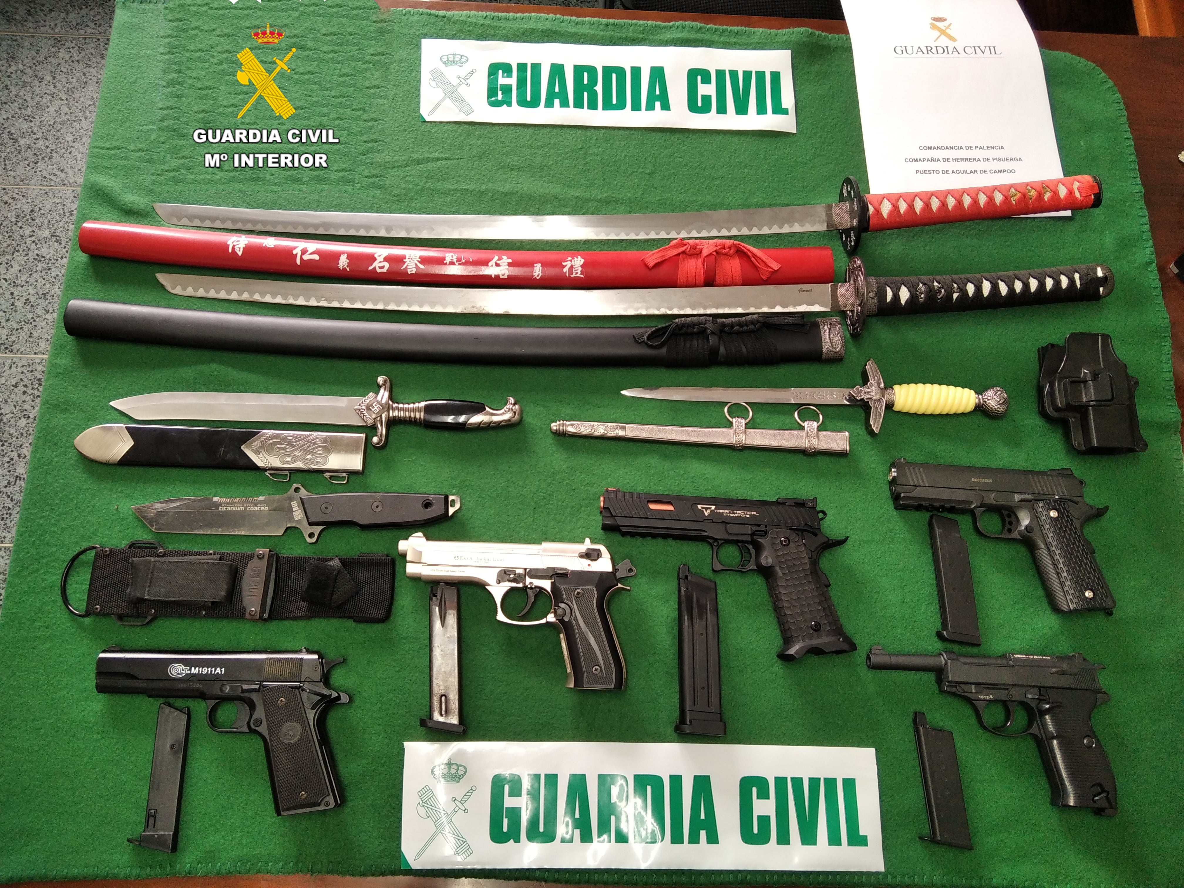 Armas incautadas por la Guardia Civil de Palencia