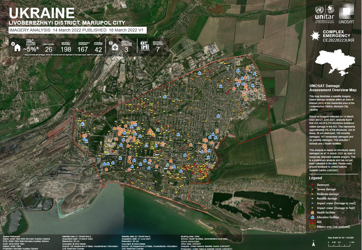 El mapa de la ONU con los edificios que han sido bombardeados en los ataques rusos