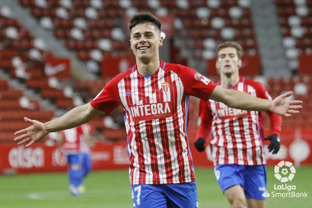 Gaspar Campos celebra su gol al Lugo.