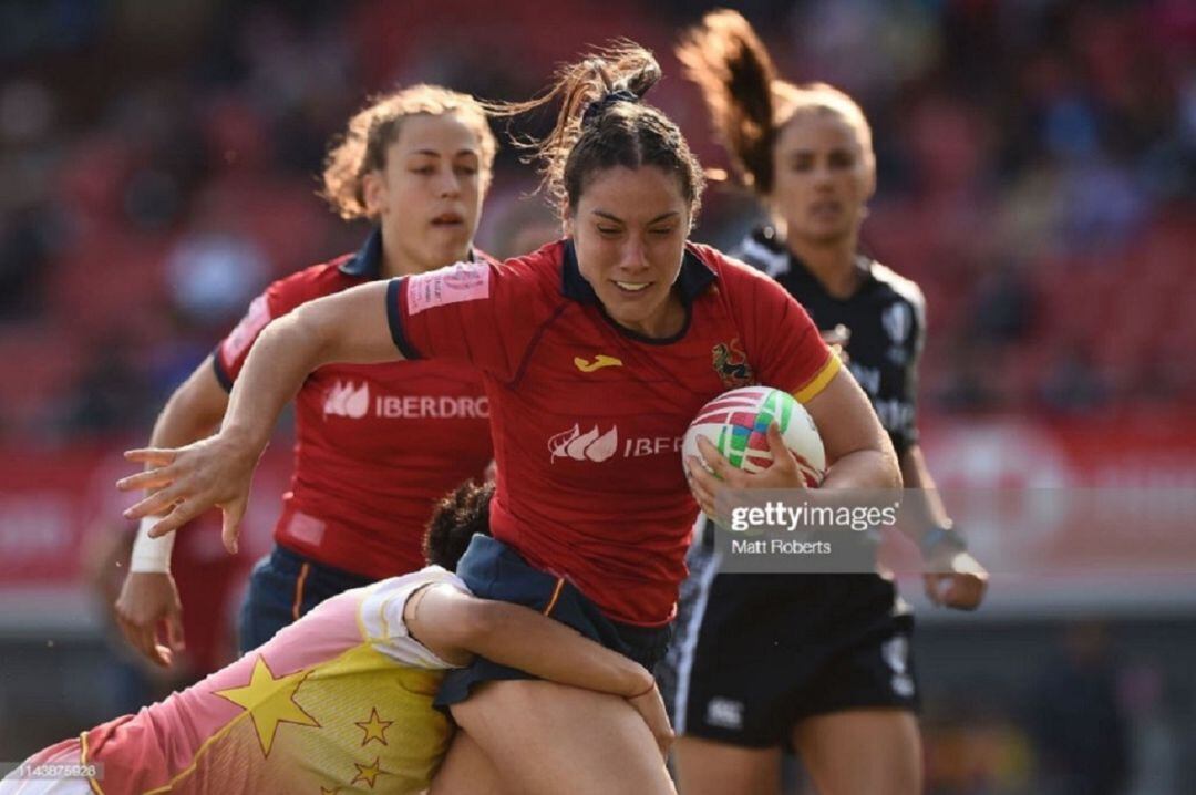 María Losada durante un partido con la selección española de rugby