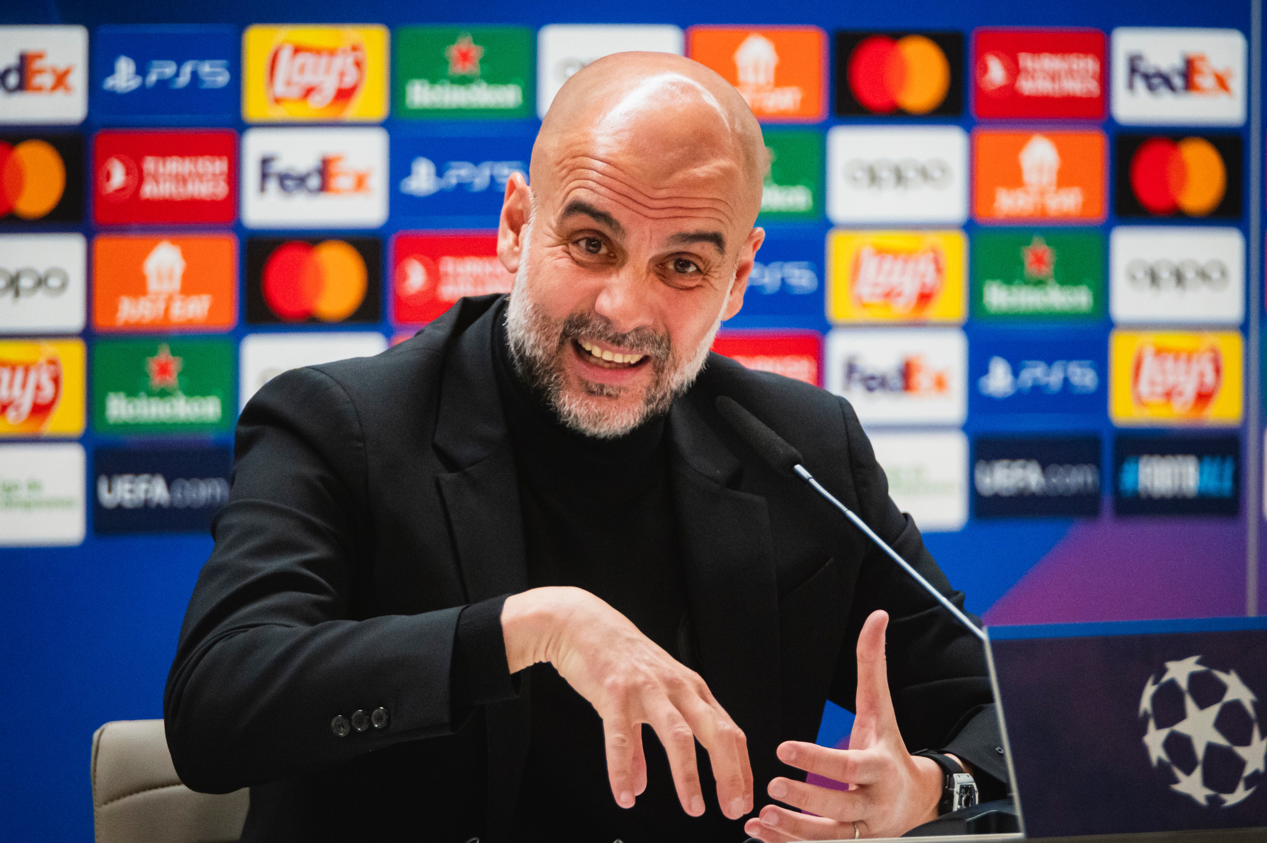 Pep Guardiola, durante la rueda de prensa previa al partido ante el Real Madrid