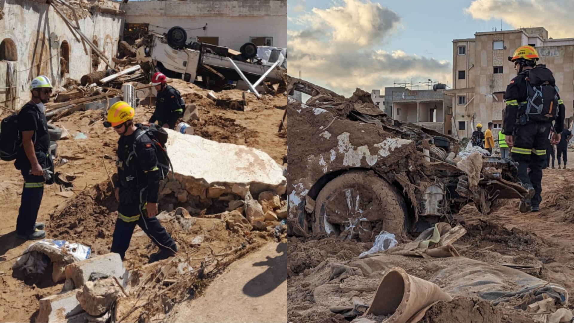 Los bomberos de la Unidad de Rescate del Consorcio Provincial de Bomberos de Valencia, durante sus trabajos de ayuda en Libia