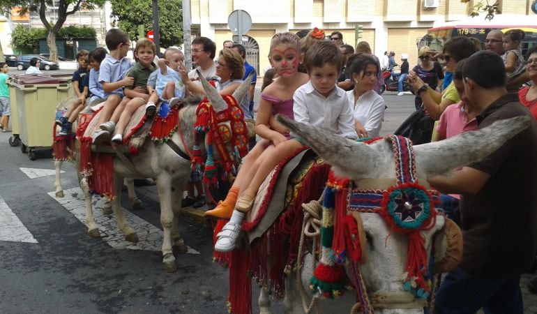 Los paseos en burro son uno de los grandes atractivos de las fiestas que organiza la Hermandad de la Sagrada Cena en la Plaza Padre Jerónimo de Córdoba