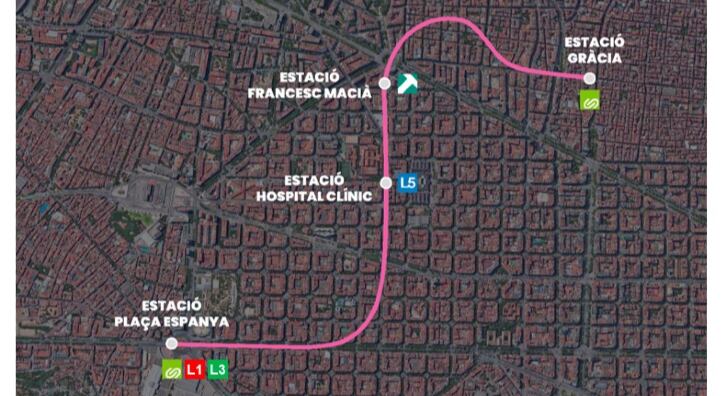 Recorregut del tren de plaça a Espanya a Gal·la Placídia