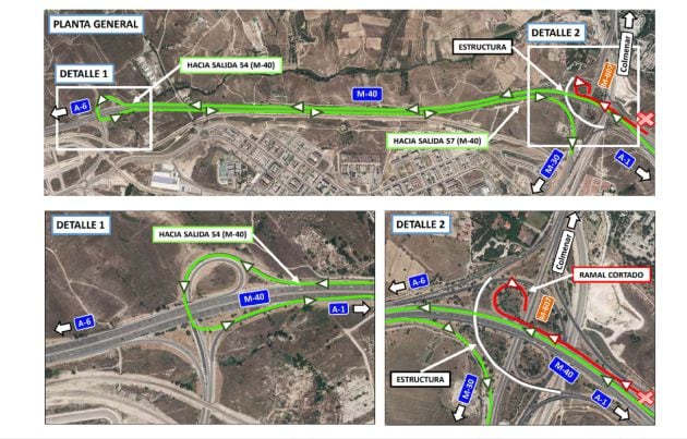 Desvíos previstos por el corte de la M-607 en su enlace con la M-40