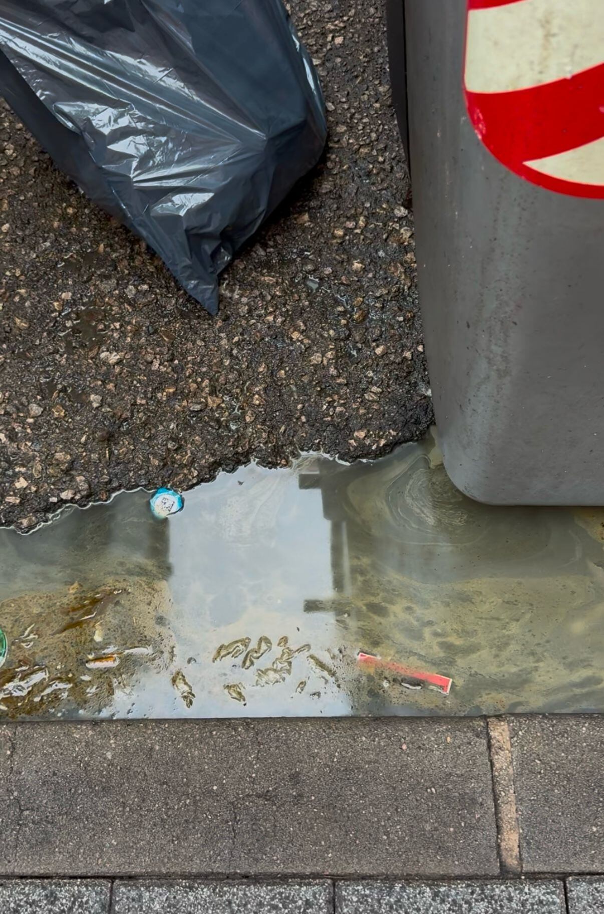 Estado del pavimento en zonas del centro y contenedores sucios.