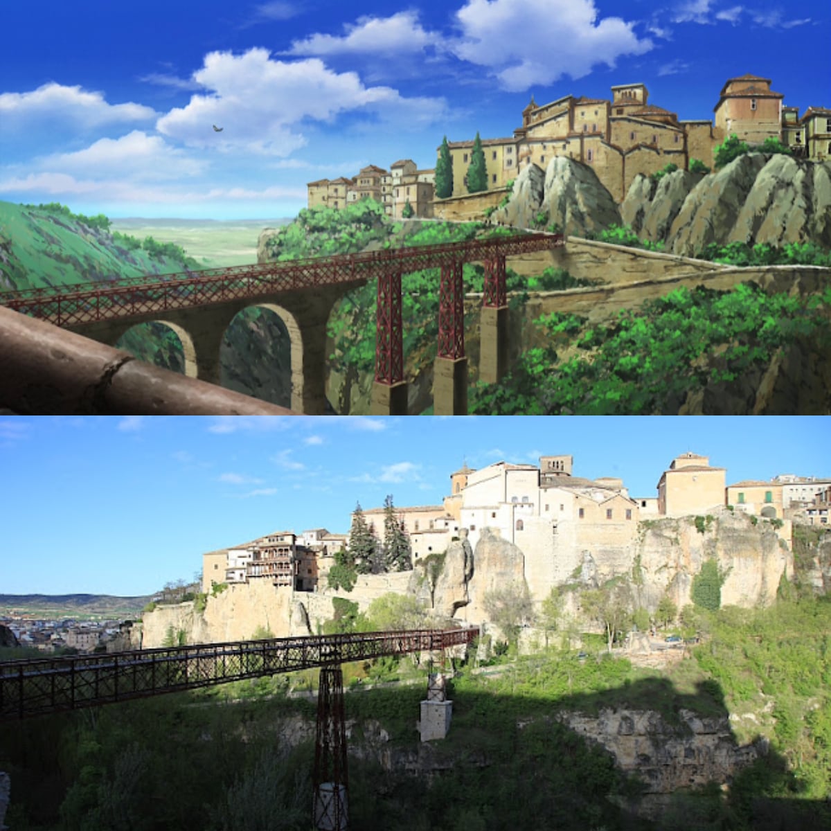 Comparación del Puente de San Pablo de Cuenca con el anime Sora no Woto