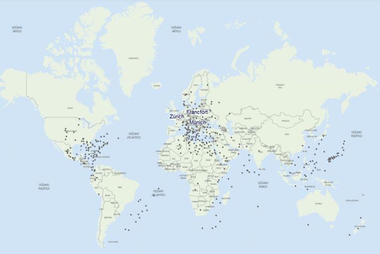 Mapa de las conexiones de la aerolínea alemana.