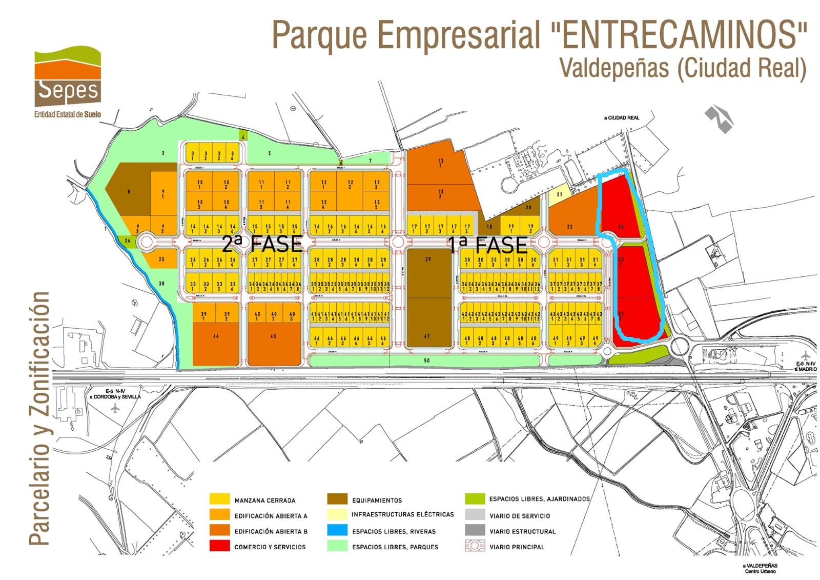 Imagen del plano del Polígono Entrecaminos, con las parcelas señaladas en donde se instalaría una importante empresa del sector de la alimentación