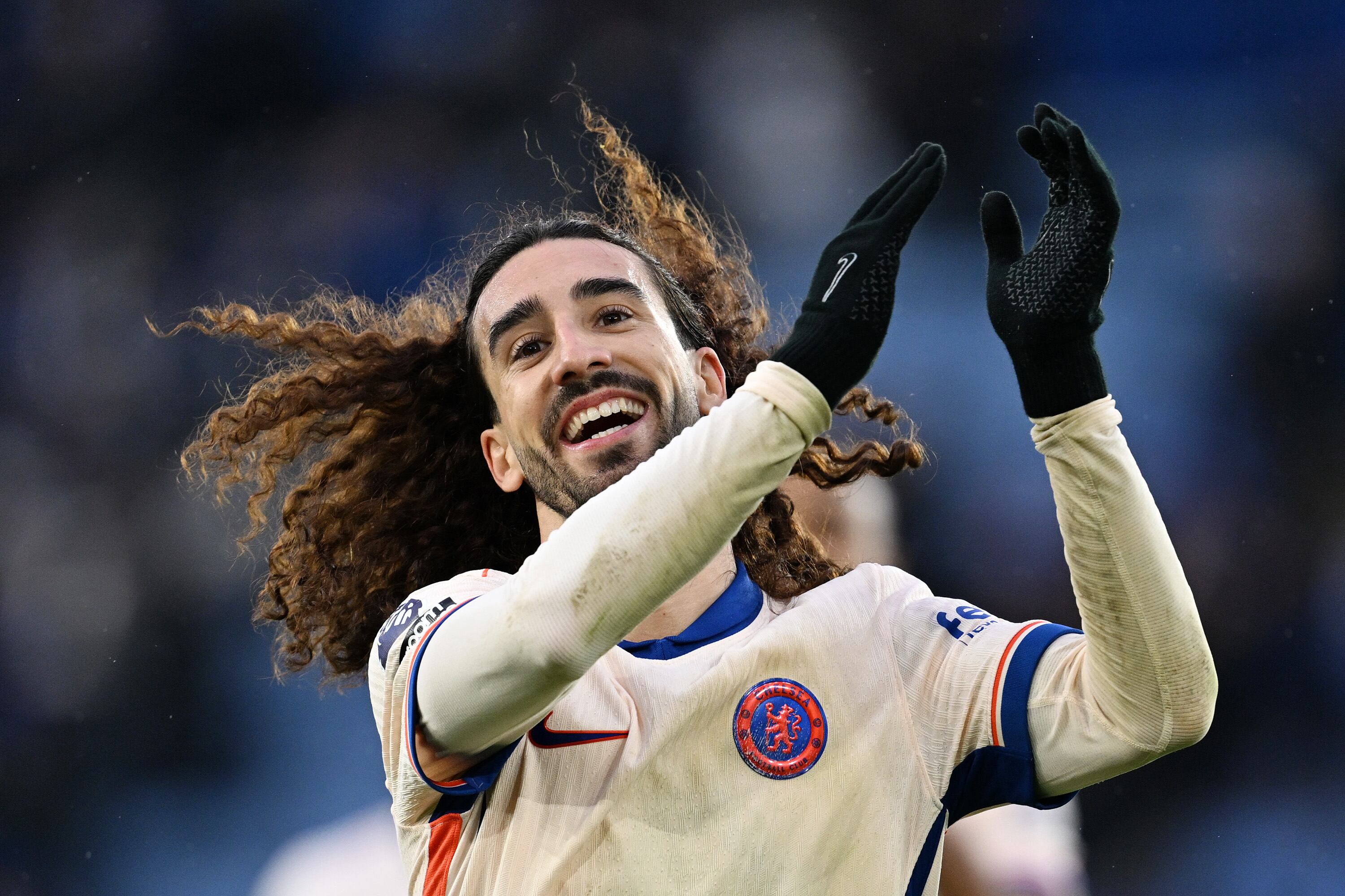LEICESTER, ENGLAND - NOVEMBER 23: Marc Cucurella of Chelsea applauds the fans at the end of the Premier League match between Leicester City FC and Chelsea FC at The King Power Stadium on November 23, 2024 in Leicester, England. (Photo by Darren Walsh/Chelsea FC via Getty Images)