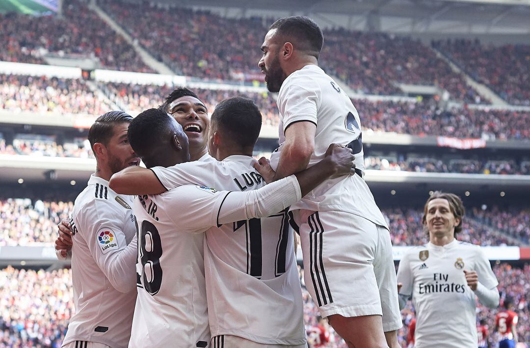 El Real Madrid celebra su único triunfo hasta la fecha en el Wanda Metropolitano