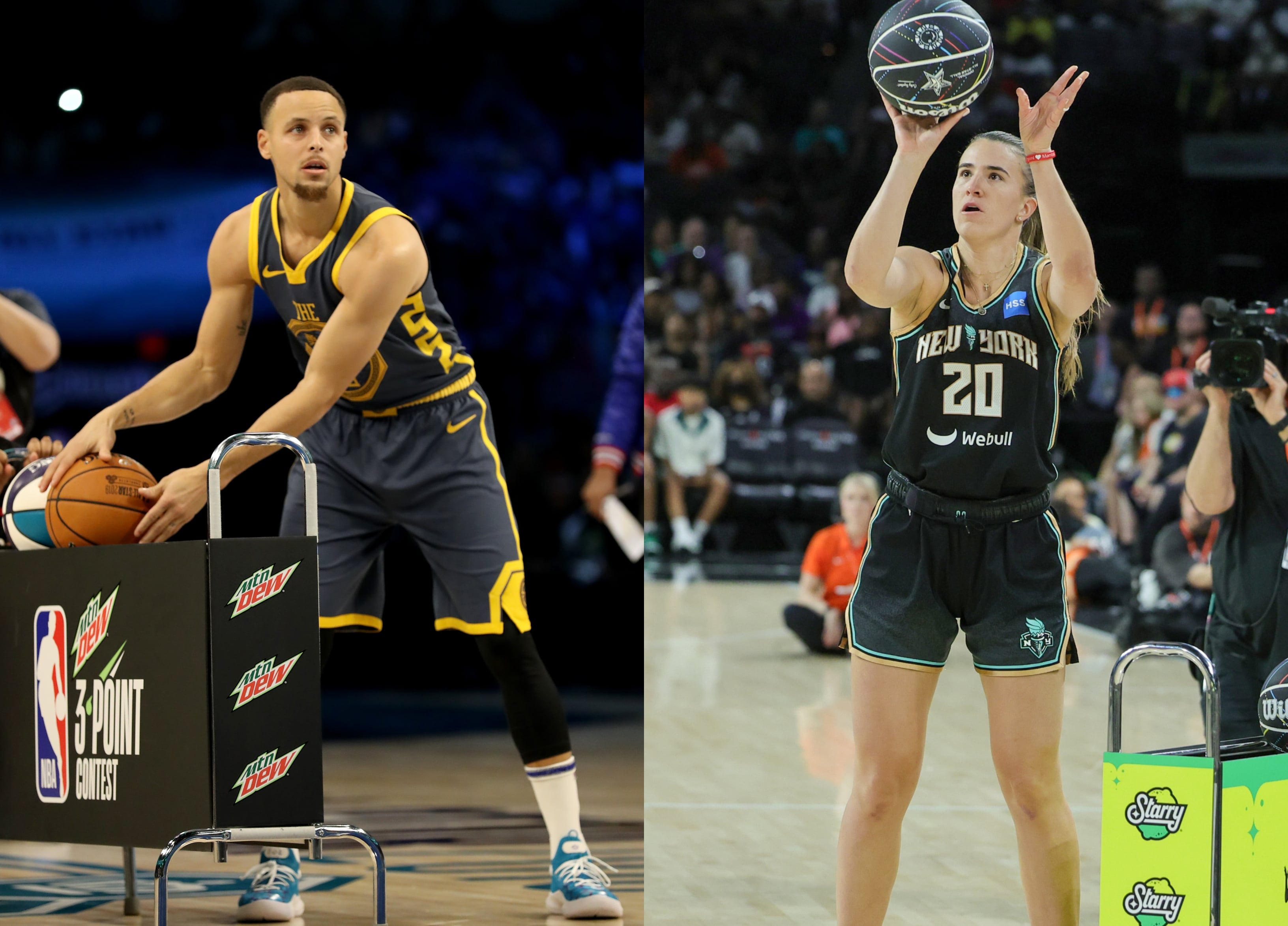 Stephen Curry y Sabrina Ionescu, en los concursos de triples de la NBA