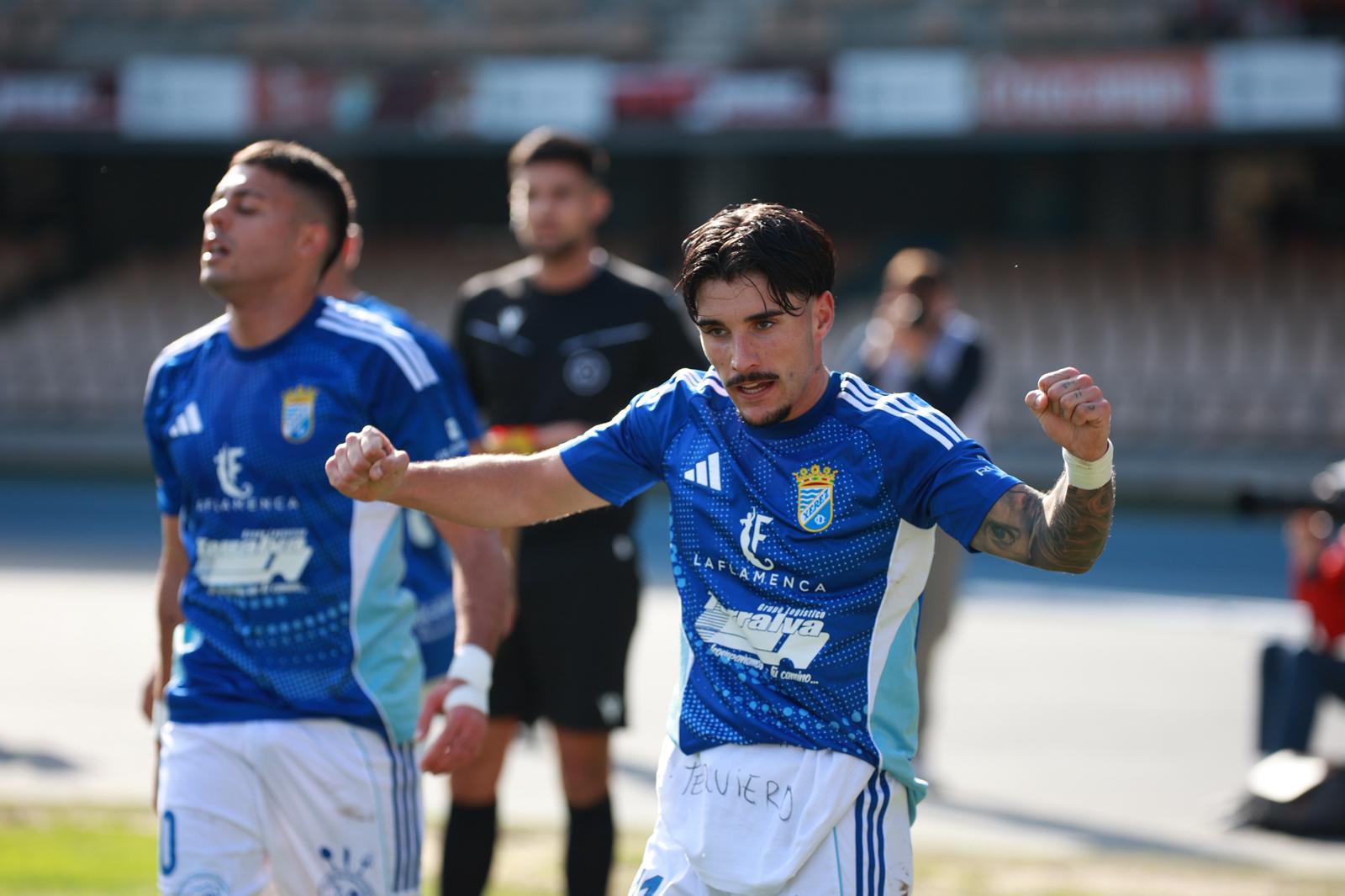 Mati Castillo celebra el gol de la victoria ante el Malagueño