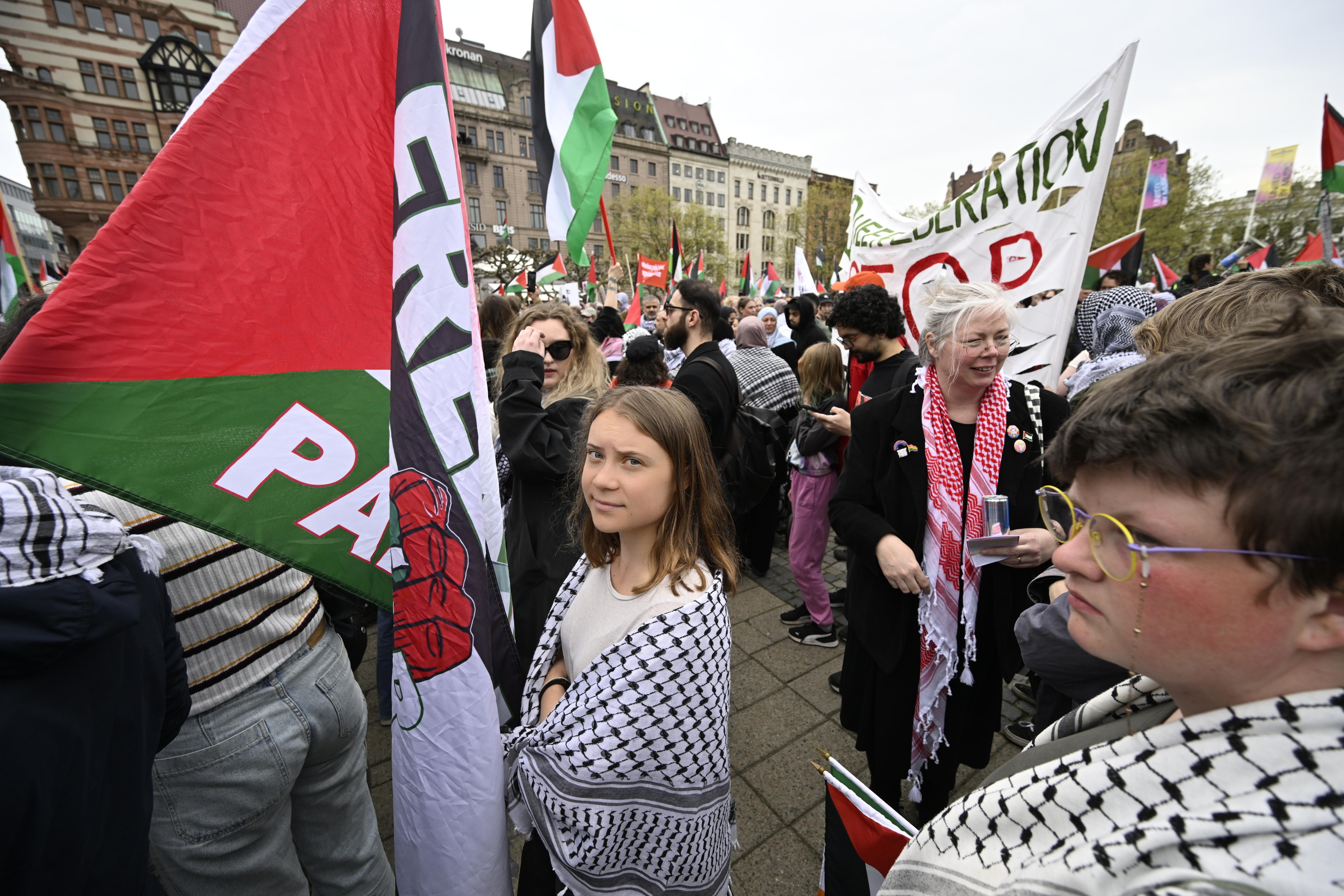 Greta Thunberg, en las protestas propalestina en Malmö.