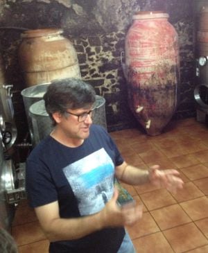 Alfredo Fernández, explicando cómo elaboran el vino de ánforas Norte y Sur.