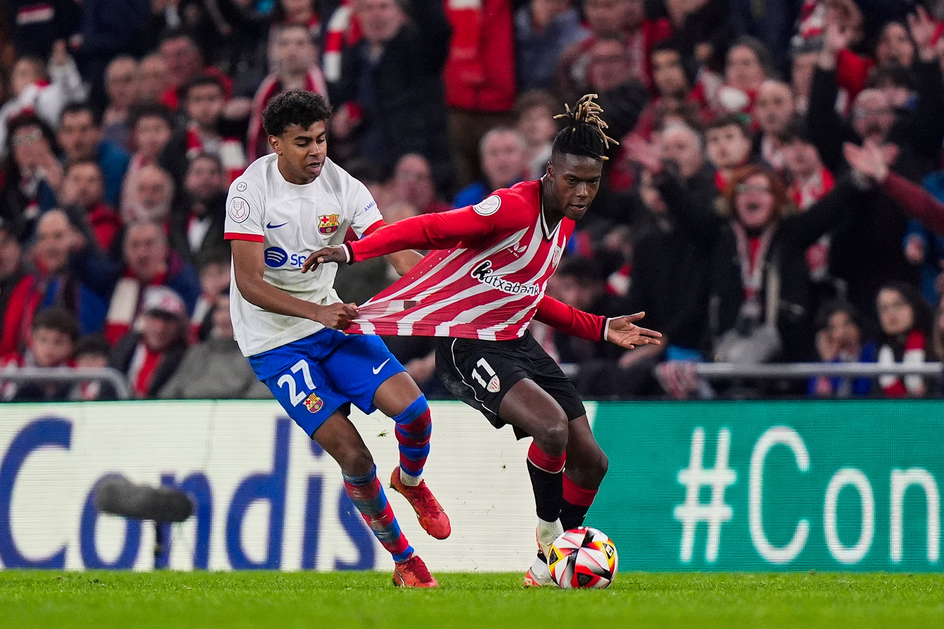 Nico Williams y Lamine Yamal se enfrentan en el último partido entre Athletic Club y FC Barcelona