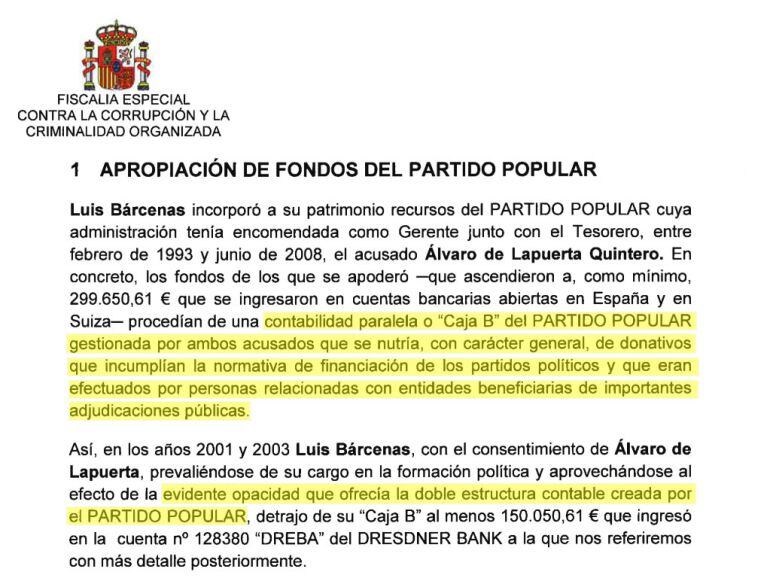 Extracto del escrito de acusación de la Fiscalía.