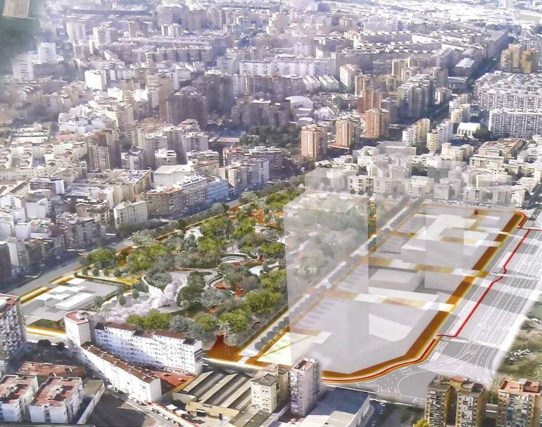 Infografía del proyecto del parque en Repsol del equipo de gobierno del PP con el esbozo de las cuatro torres