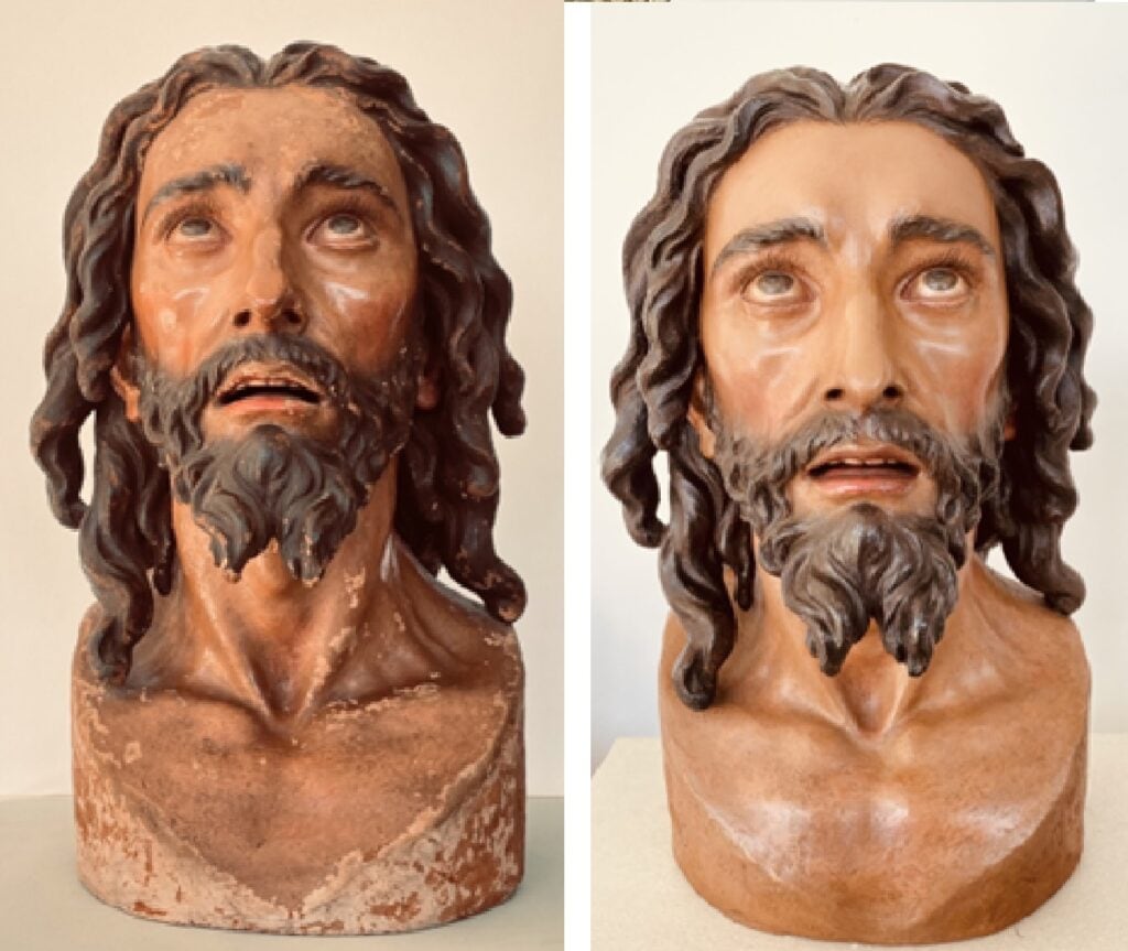 Antes y después del busto del Señor de la Sagrada Cena