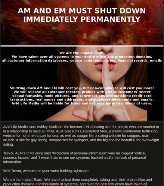 Comunicado difundido por el grupo de hackers &#039;The Impact Team&#039;, en el que exigen el cese &quot;inmediato&quot; de Ashley Madison.