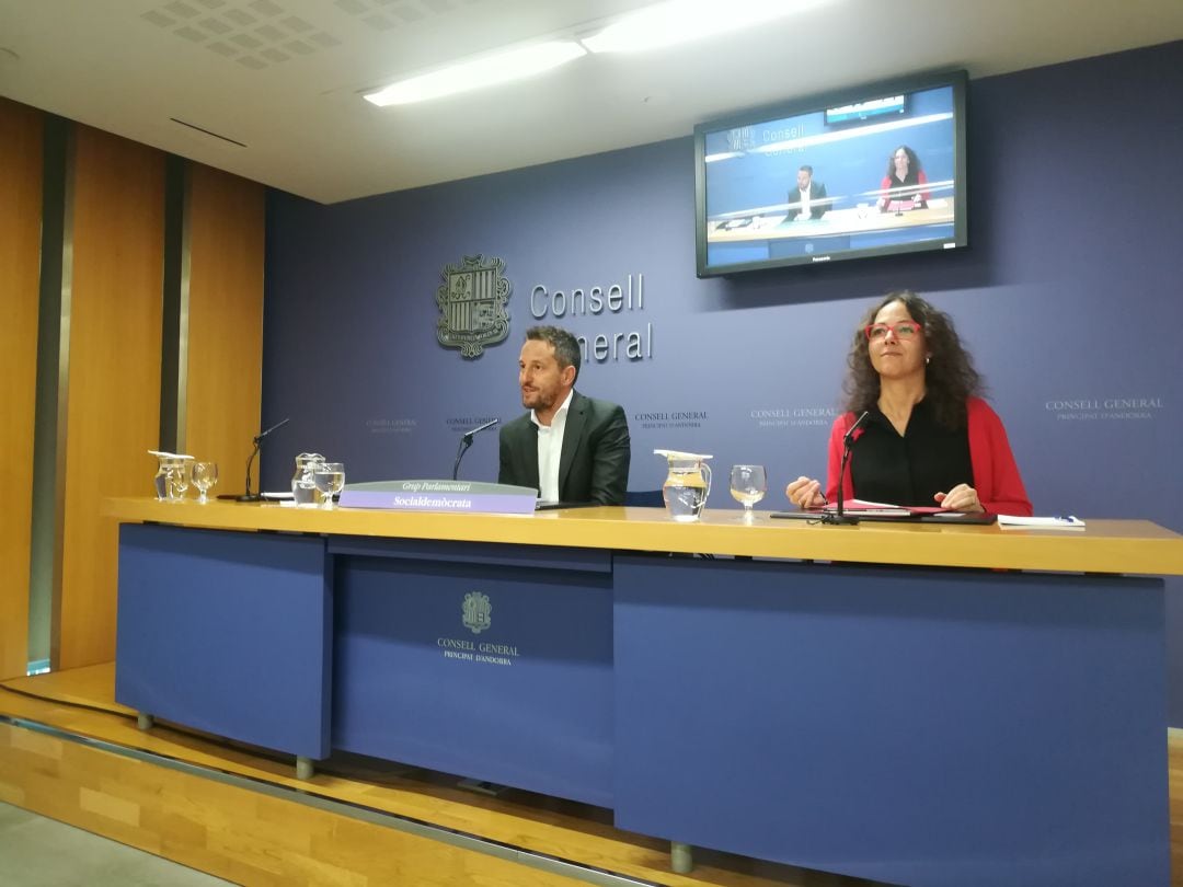 Judit Salazar en roda de premsa amb Pere López en l'anterior legislatura. La número 2 de la llista nacional serà la presidenta del grup parlamentari en la legislatura que arrenca el dia 26.