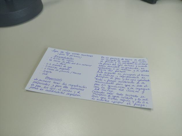 Receta de puño y letra.