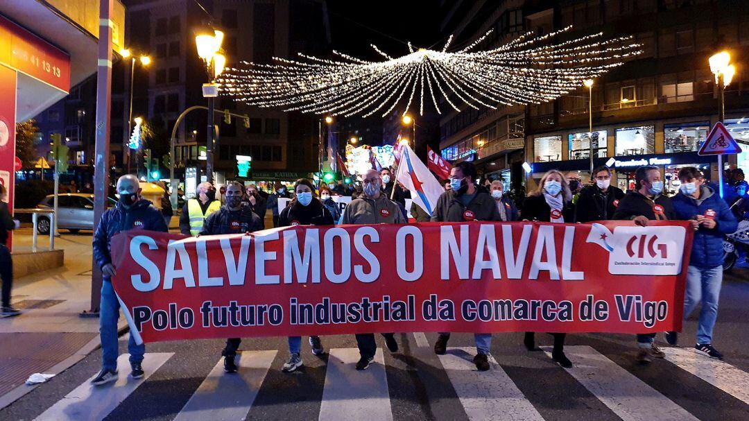 Manifestación del naval este martes en Vigo