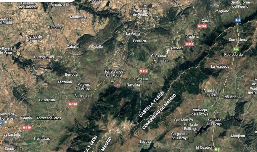 Recorrido de la N-110 entre Segovia y Santo Tomé del Puerto