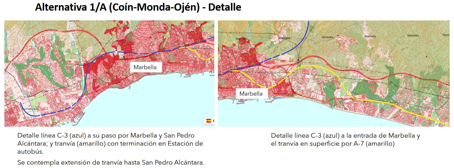 Una de las alternativas propuesta por el grupo de expertos en este proyecto de tren de Cercanías entre Málaga y Marbella