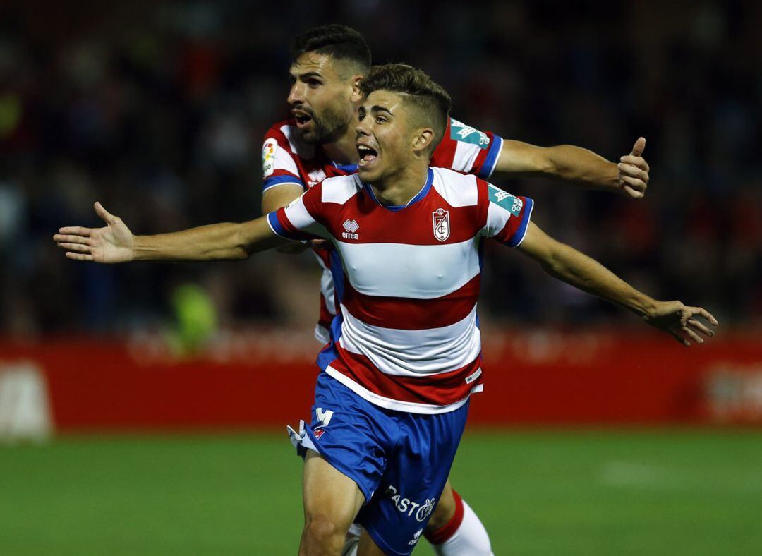 Jugadores del Granada CF celebran el gol ante el Mallorca en Los Cármenes