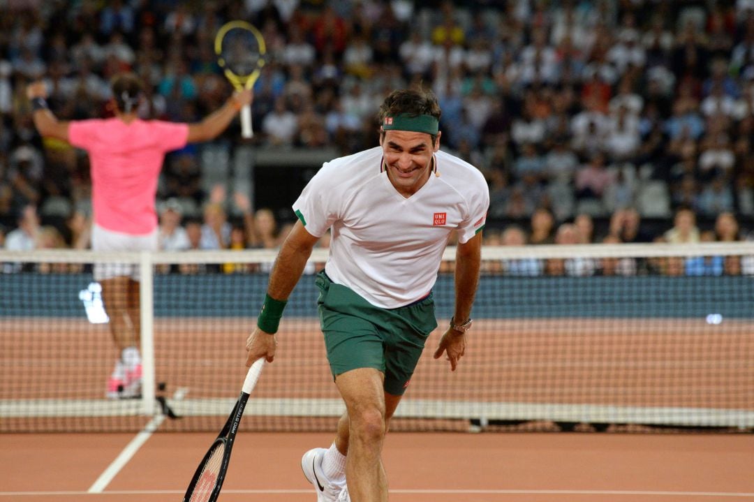 Nadal celebra un punto en el partido solidario