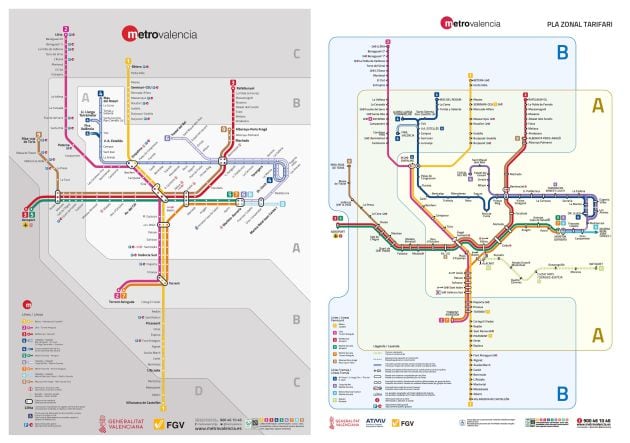 Plano de Metrovalencia en la actualidad y después de la integración del transporte público