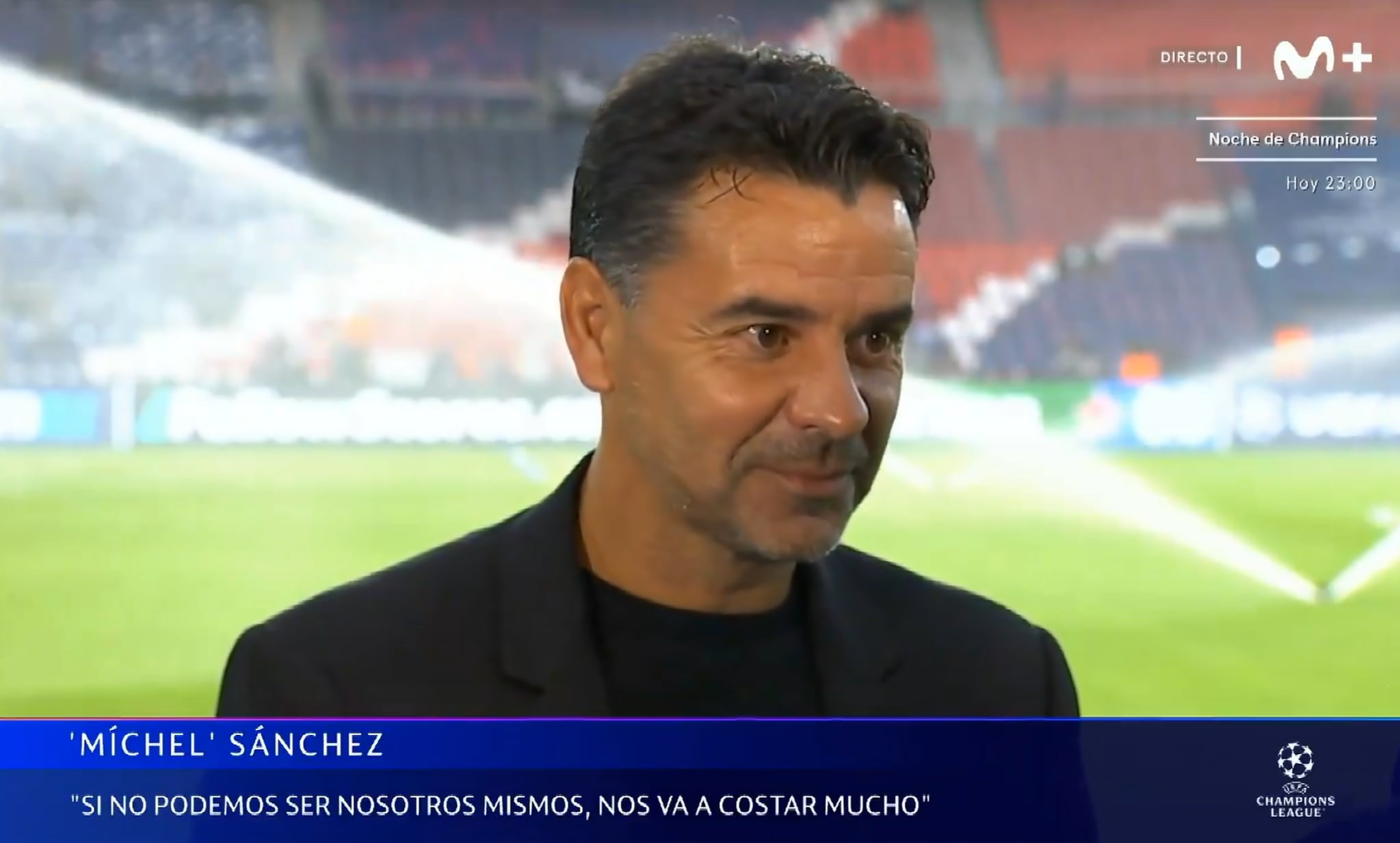 El entrenador del Girona FC, Michel, antes de su debut en Champions League (Captura de pantalla Movistar)