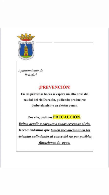 Documento publicado por el Ayuntamiento sobre las precauciones ante la crecida del río Duratón.