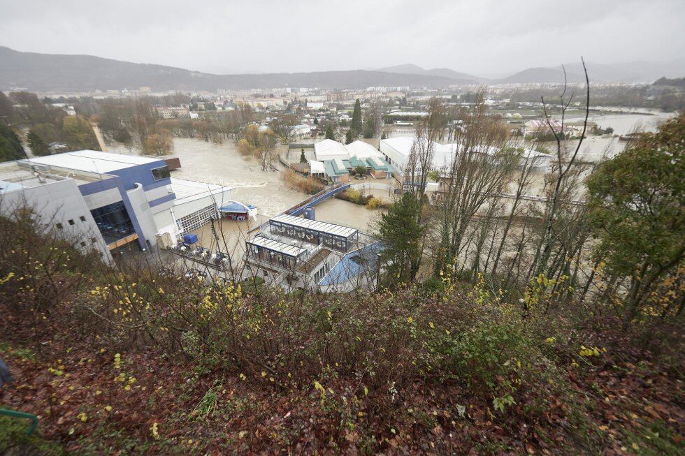 Vistas de Pamplona inundada, a 10 de diciembre de 2021, en Pamplona