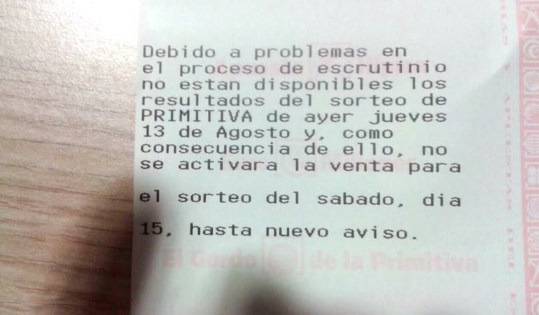 Mensaje que muestran los boletos sobre el incidente