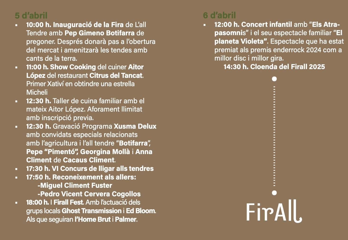 Agenda del FirAll para el fin de semana. Fuente: Ajuntament de Xàtiva