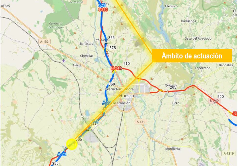 Imagen de la zona en la que se va a actuar en la A-23