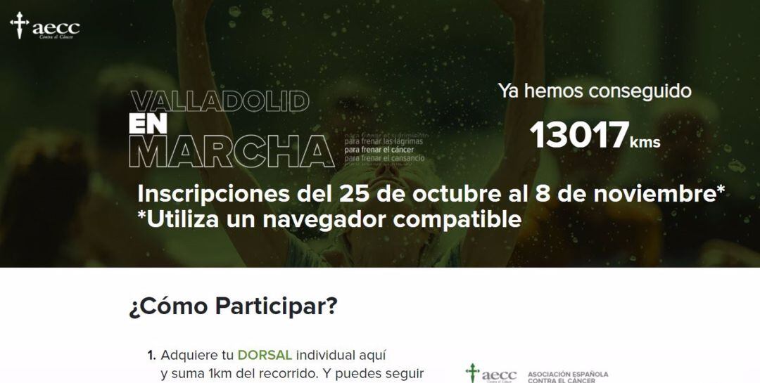 Página web para las aportaciones a la AECC con motivo de &#039;Valladolid en Marcha&#039;