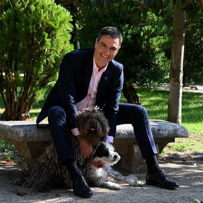 Pedro Sánchez, junto a sus dos perros