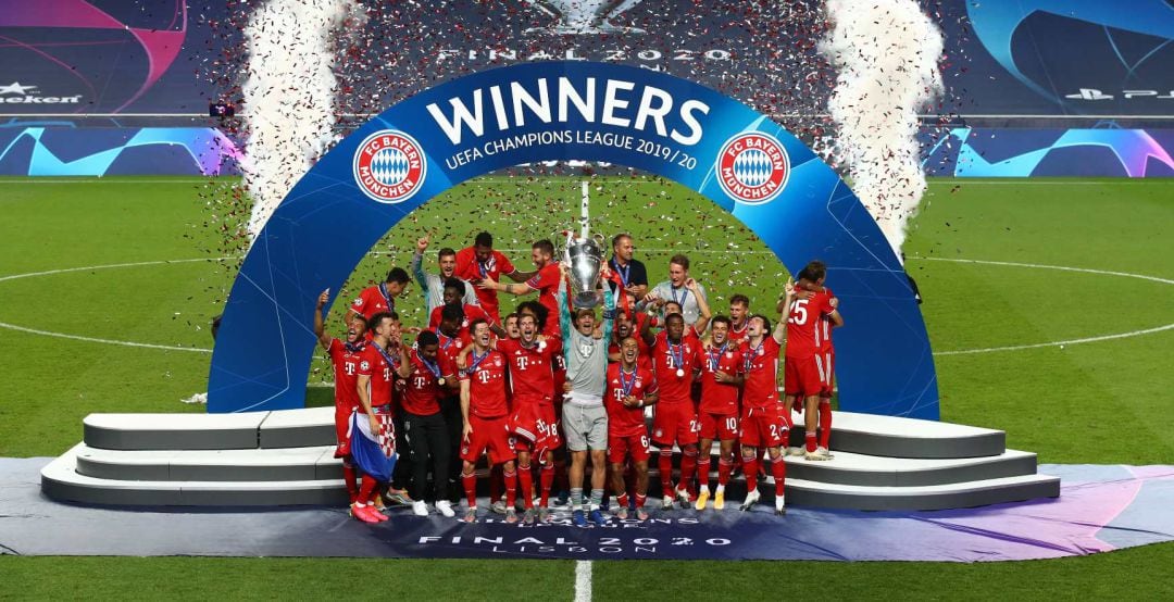 Los jugadores del Bayern celebran la Champions ganada en la última final de la Champions ante el PSG.