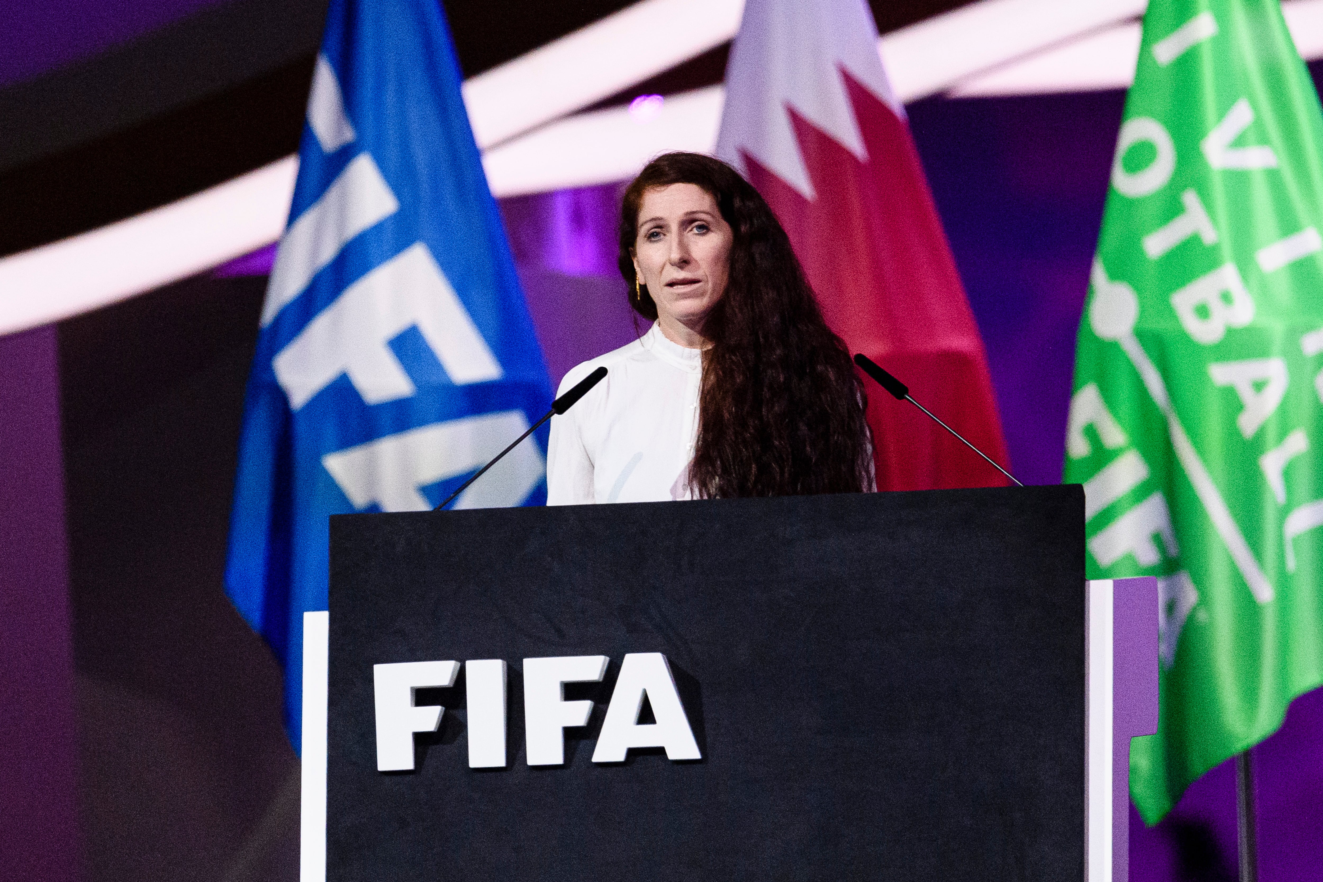 Lise Klaveness, durante su intervención en Doha