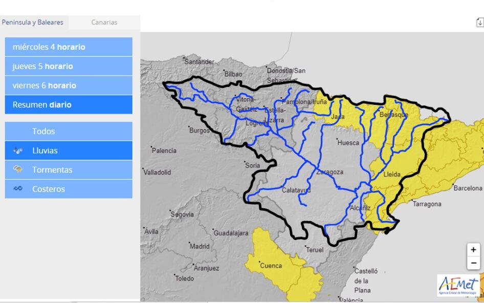 Mapa de las alertas de la CHE