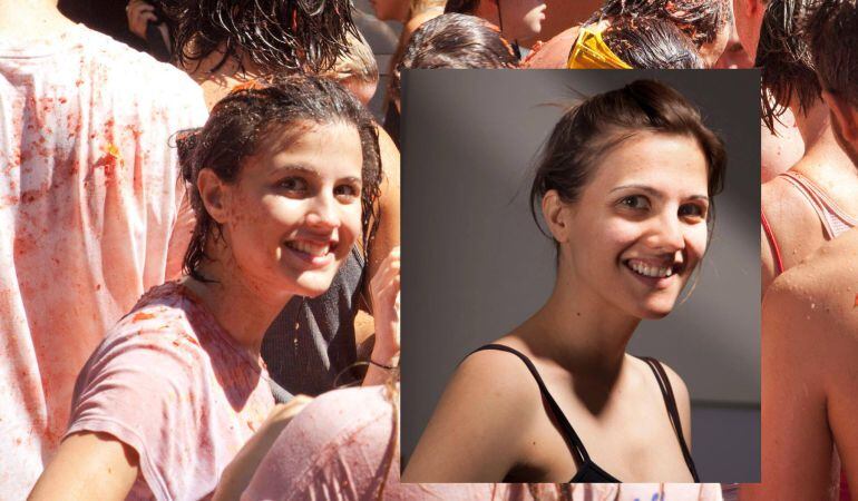 Fotografía difundida por Eva Casado (d) para encontrar a su doble, &#039;la chica de la Tomatina&#039; (i).