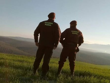 Juani y Fermín en una de sus jornadas de vigilancia por la loma de Úbeda