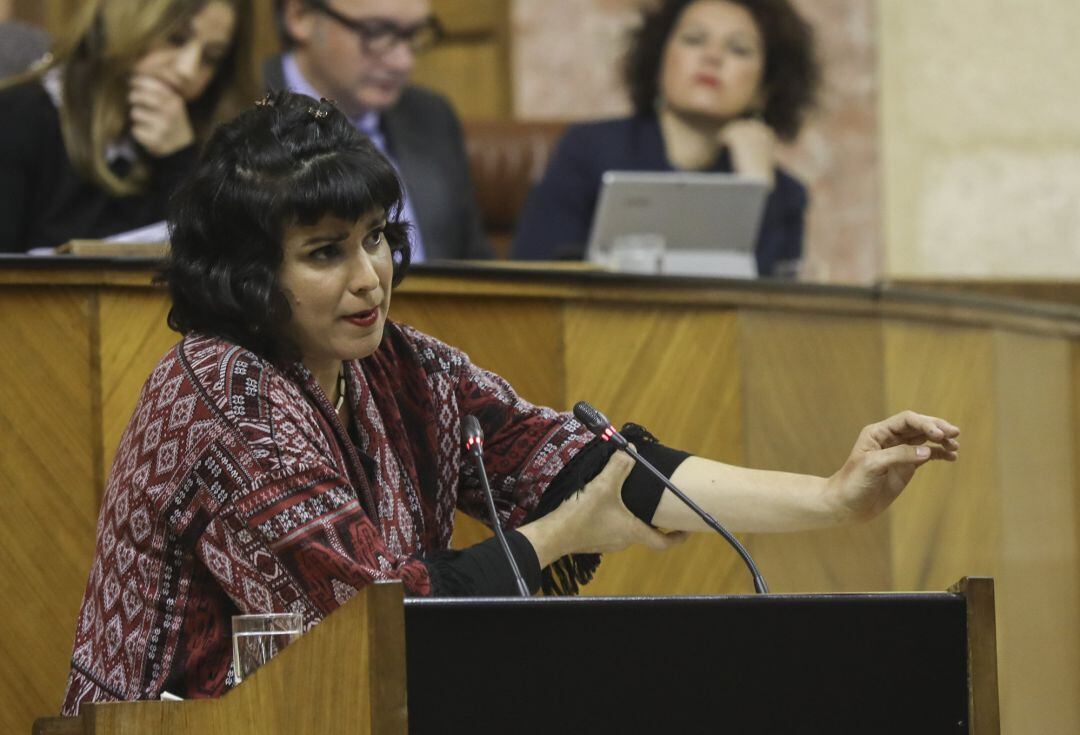 Intervención de la líder de Adelante Andalucía, Teresa Rodríguez, en el Parlamento de Andalucía