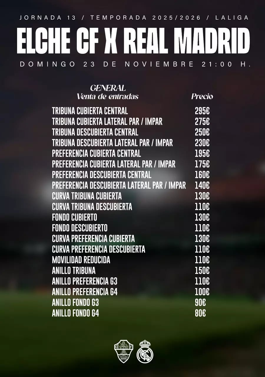 Precios de las entradas para el público en general