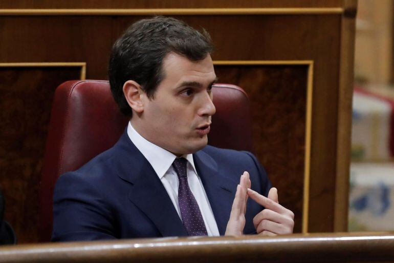 El líder de Ciudadanos, Albert Rivera, durante la sesión de control al Gobierno hoy en el Congreso de los Diputados