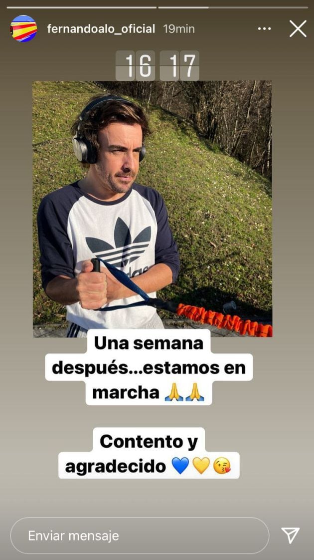 Storie de Alonso en su perfil oficial