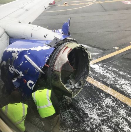 El motor dañado del vuelo 1380 de Southwest Airlines.